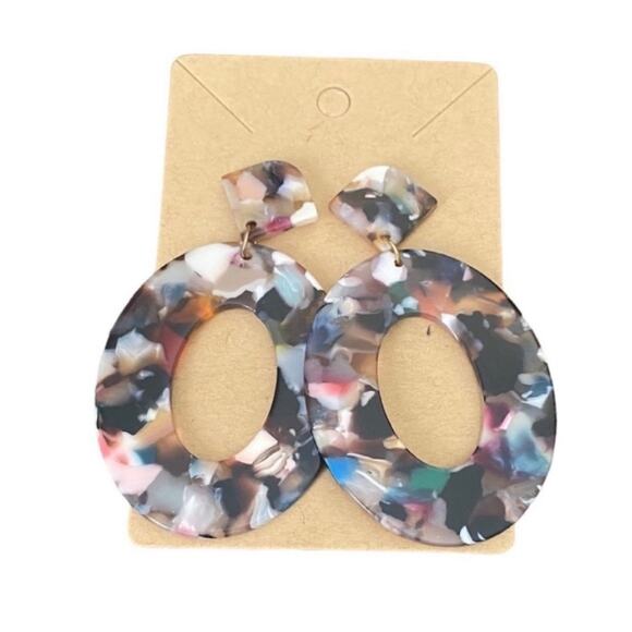 Multicolor Acrylic Marble Open Circle Drop Earrings - Picture 3 of 3